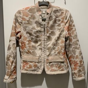 Coldwater Creek Zipper Blazer Jacket sz P4 w pockets Embroidered Patterns Linen